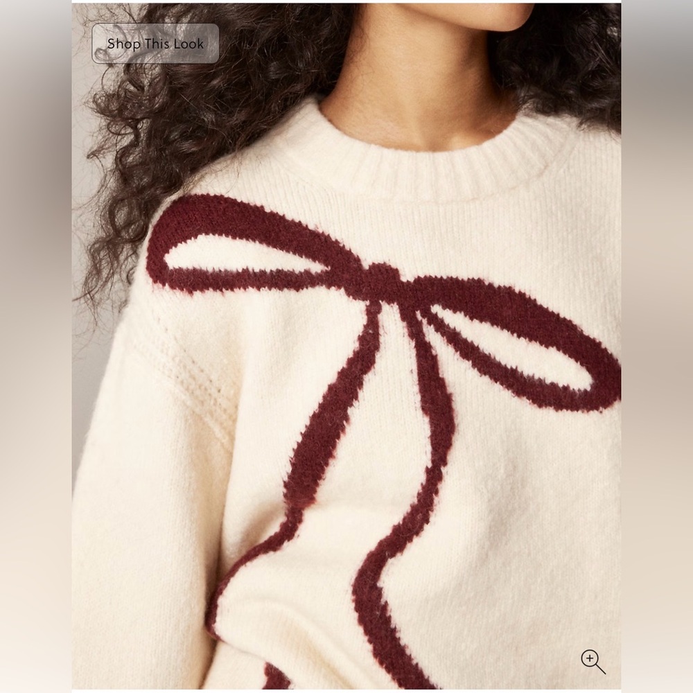 J. Crew Relaxed Crewneck Pullover Sweater Bow Print Wool Alpaca Oversized Sz M - Picture 4 of 13